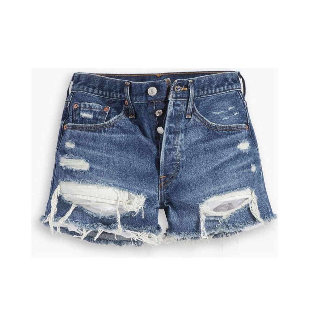 Levi’s 501 Original High Rise Button Fly Denim Jean Shorts in Dark Indigo Sz 33